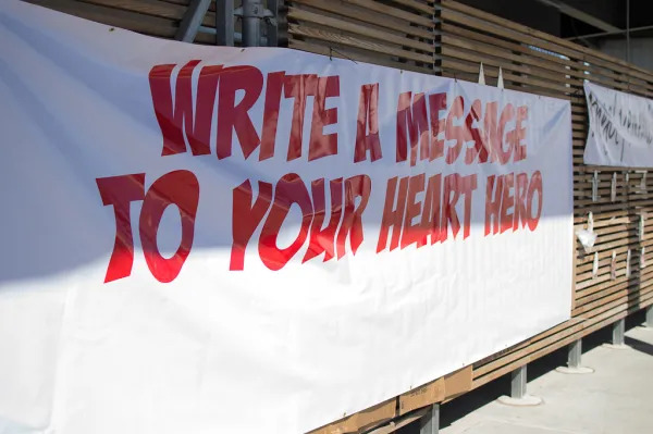 banner that says "Write a message to your heart hero"